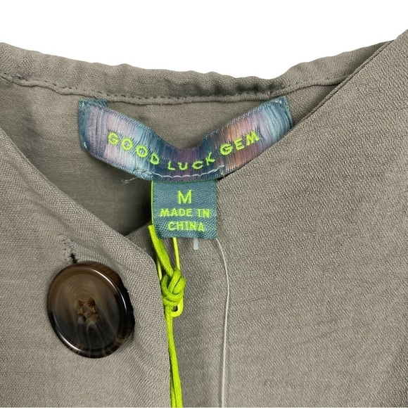 New | Good Luck Gem Button Down Woven Mini Dress In Light Grey Size Medium - Picture 6 of 11